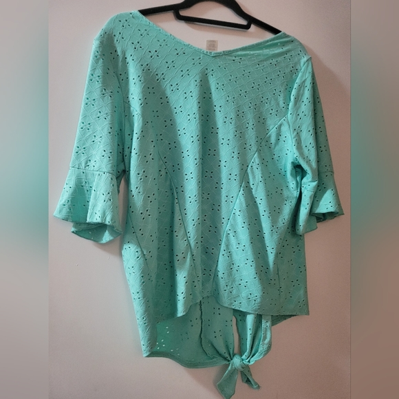 Pebble and Stone tie front flare sleeve pastel teal top size XL - Picture 5 of 5
